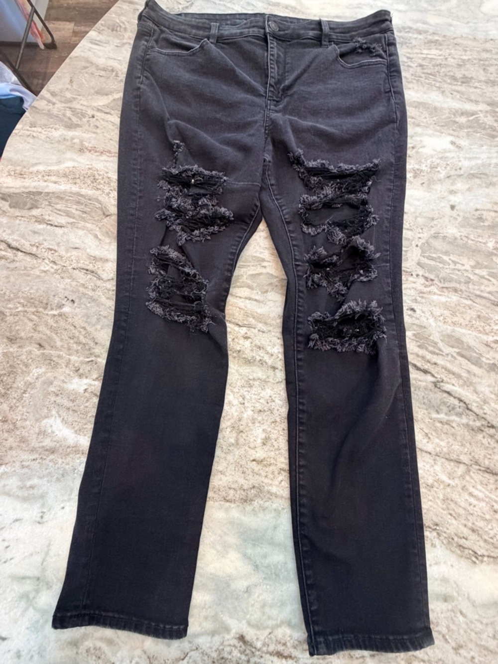 American Eagle Size 20 Black Distressed Jeans High Rise Stretch Plus Size Denim